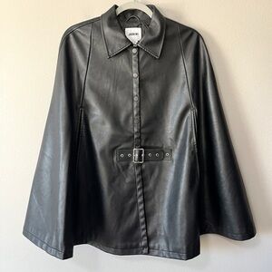 Jason Wu NWT Black Faux Leather Cape Jacket Buckle Snap Front One Size Mobwife
